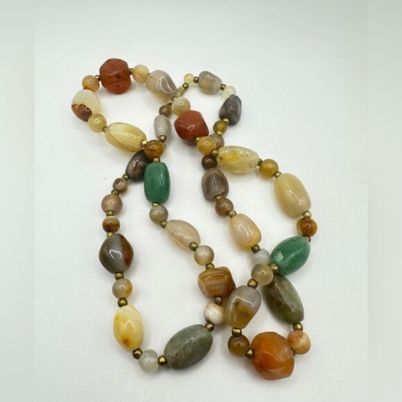 24" vintage, polished, tumbled agate stone necklace! - Picture 2 of 12